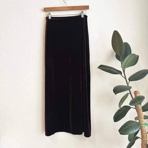 VTG Y2K Express Tricot Velvet Maxi Skirt Medium Brown Whimsygoth 90s Grunge - Picture 2 of 5